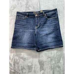 Seven7 Womens Sz 12 Designer Blue Denim Jorts The Weekend Short Stretch Whisker